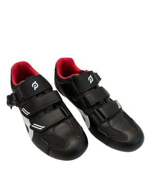 Peloton Black Cycling Shoes with Red Interior and White Accents
